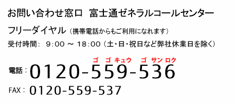 電話：0120-623-667, FAX：0120-559-537、土曜・日曜・祝日など弊社休業日を除く午前9時～午後6時に受付を行なっております。