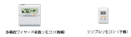 左-多機能ワイヤード液晶リモコン(親機)、右-シンプルリモコン(子機)写真。