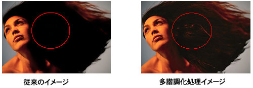 従来のシーンイメージ画像と、ナチュラルカラーチューニング処理をした画像比較写真例。
