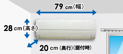 高さ28センチ、幅79センチ、奥行20センチ（据付時）