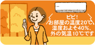 ピピ！お部屋の温度20度、湿度およそ40%、外の気温10度です。
