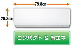 室内機サイズ説明イメージ写真。