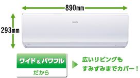 室内機サイズ説明イメージ写真。