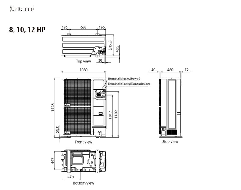 Afmetingen AIRSTAGE VRF J-VL-serie