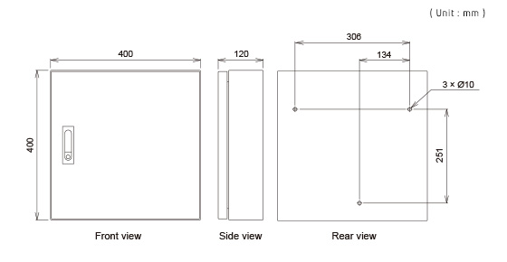 Dimensiones de la unidad de control: 400 × 400 × 120 mm
