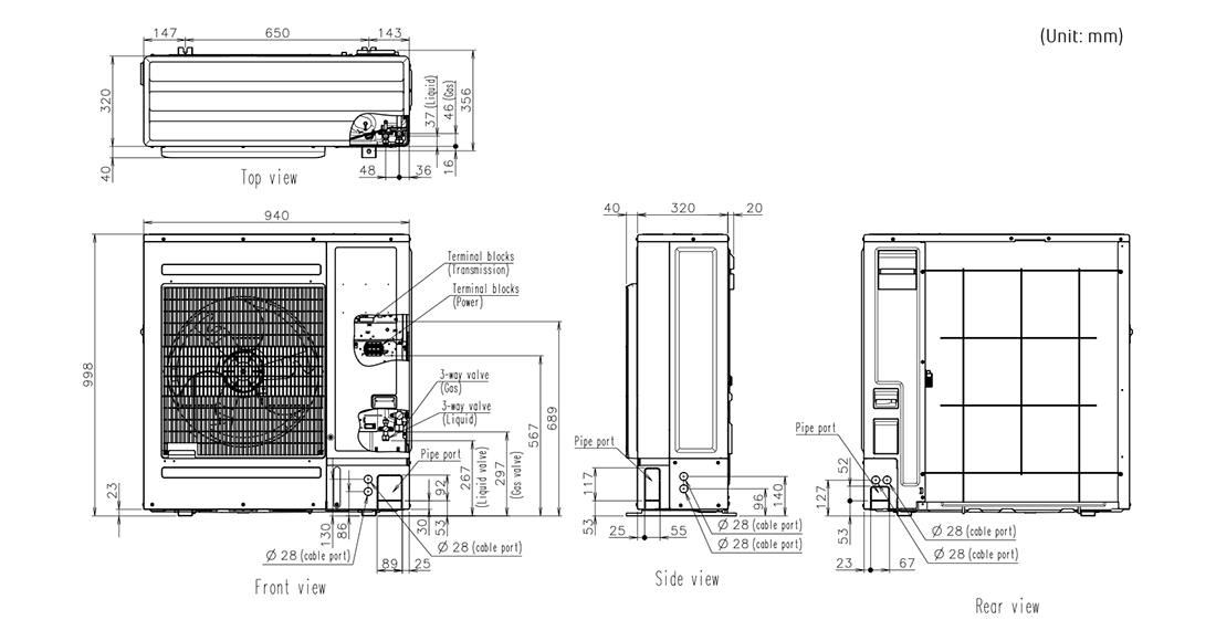 Διαστάσεις σειράς AIRSTAGE VRF J- VS