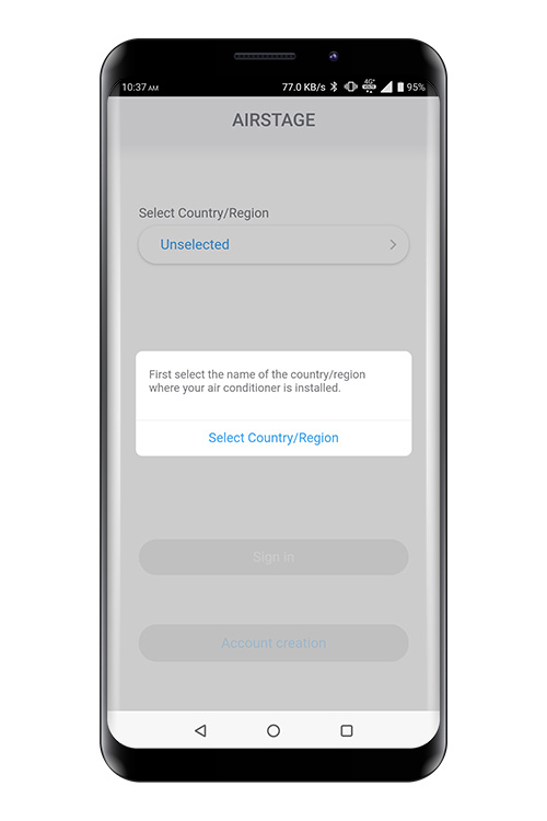 Κατά την πρώτη εκκίνηση της εφαρμογής για κινητά, επιλέξτε την περιοχή εγκατάστασης από τη λίστα στην παρακάτω οθόνη. Για ρύθμιση, πατήστε [Επιλογή χώρας/περιοχής].