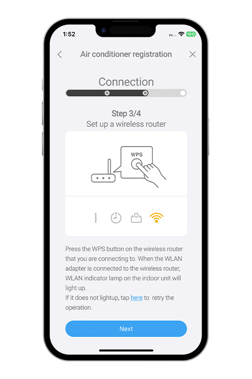 Πατήστε το κουμπί WPS στον δρομολογητή WLAN στον οποίο θέλετε να συνδεθείτε. Ανατρέξτε στο εγχειρίδιο χρήσης του δρομολογητή WLAN για τη θέση του κουμπιού και για τον τρόπο με τον οποίο πρέπει να το πατήσετε.