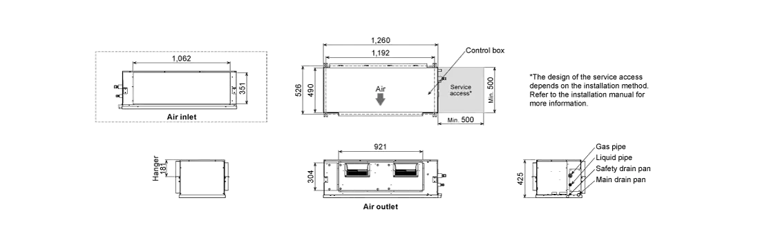 VRF Indoor High Static Pressure Duct Dimensions