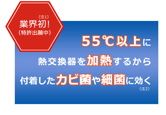 業界初特許出願中。乾燥させてカビ予防+熱が付着したカビ菌や細菌に効く。