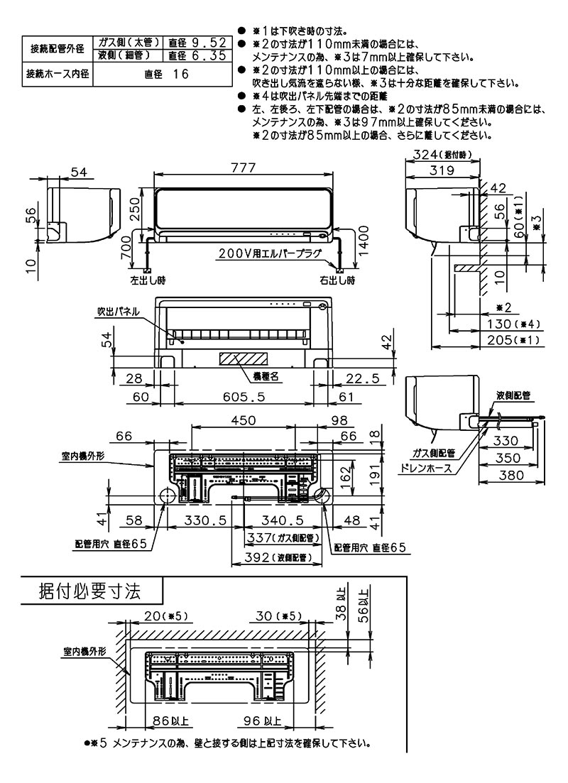 室内機据付寸法