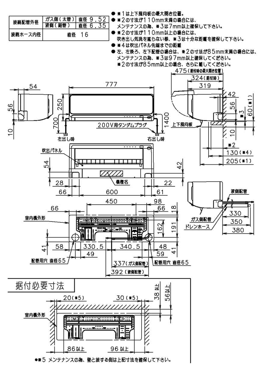 室内機据付寸法