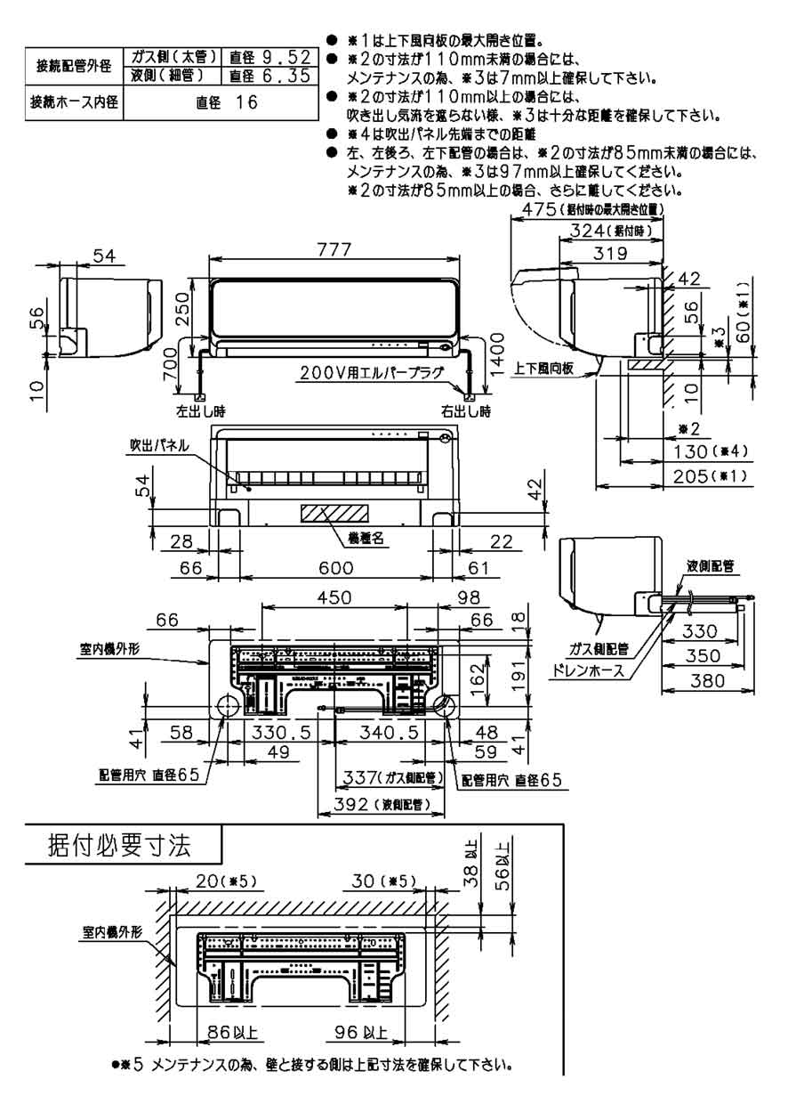 室内機据付寸法