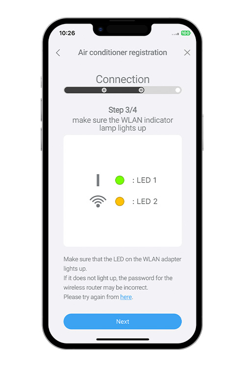 WLAN indicator lamp on the indoor unit will turn on.