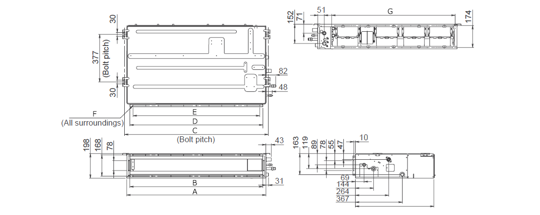 室內機 外觀尺寸 : 198&times;700&times;620mm